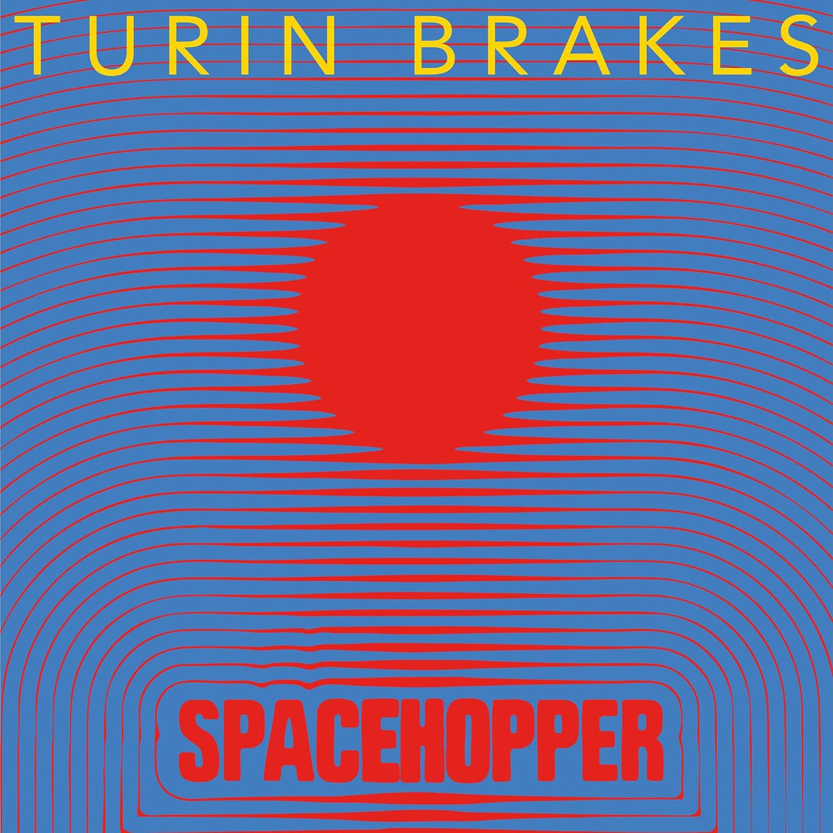 CD cover for Turin Brakes’ “Spacehopper” with red and blue concentric lines.