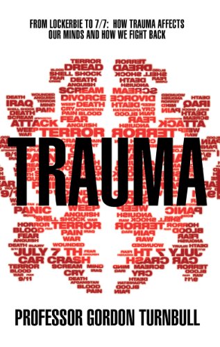 Book cover with red text collage spelling “Trauma” by Gordon Turnbull.