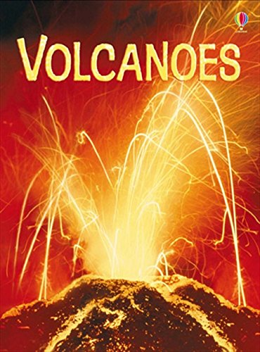 Book cover: "Volcanoes" with a fiery erupting volcano illustration.