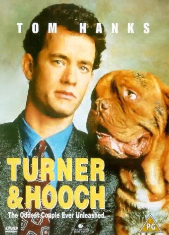 Tom Hanks and a drooling dog on the "Turner & Hooch" DVD cover.