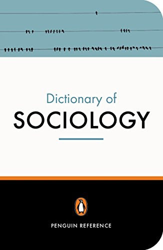 Book cover: "Dictionary of Sociology" with birds on wires illustration.