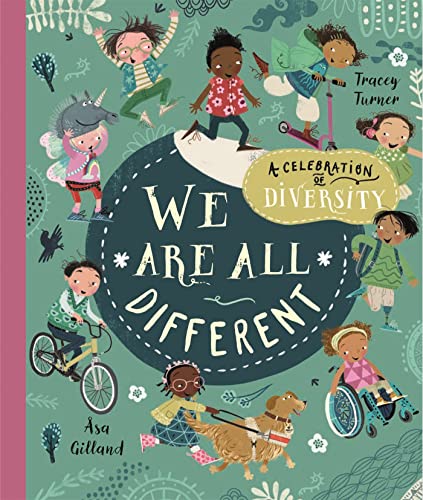 Book cover illustration featuring diverse children playing against a teal background with decorative patterns.