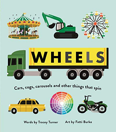Book cover with colorful illustrations of vehicles and spinning objects.