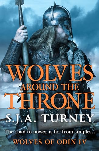 Viking warrior with helmet and spear, book cover for "Wolves Around the Throne".