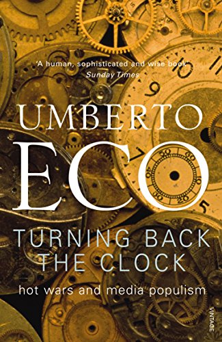 Book cover with gears, text “Umberto Eco Turning Back The Clock.”