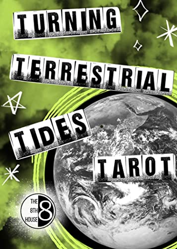 Turning Terrestrial Tides Tarot deck cover with a black and white Earth on green.