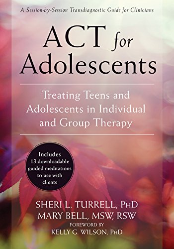 Book cover: "ACT for Adolescents" with floral background and author names.
