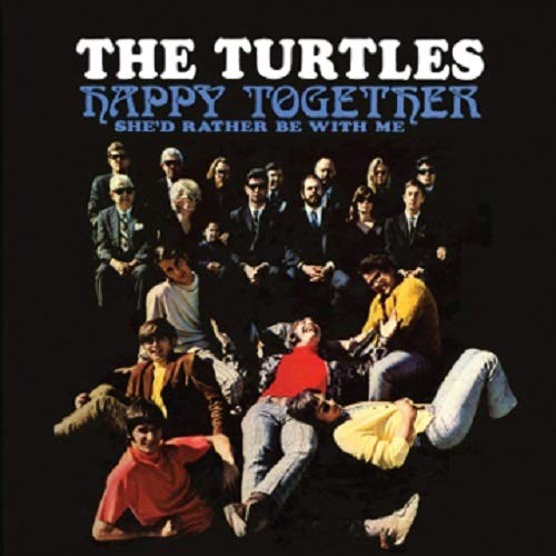The Turtles Happy Together album cover featuring a group of people against black background.