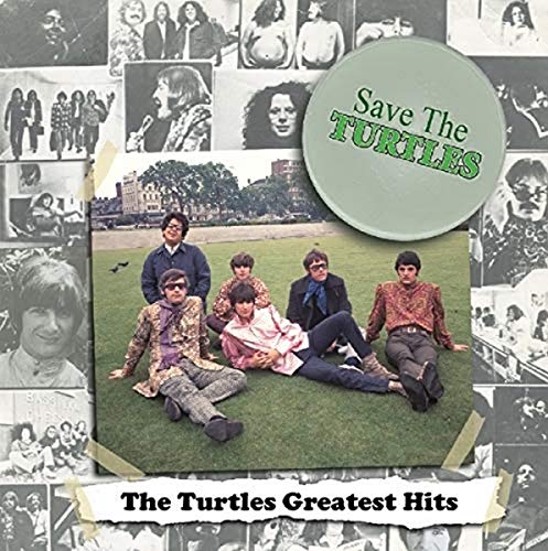 Album cover for The Turtles’ “Greatest Hits” vinyl record, featuring band photos.
