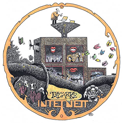 Intricate illustration of a building with lips as windows and a chef on top.