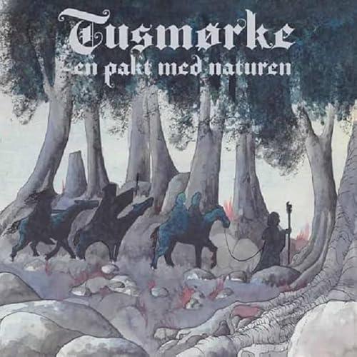 Painted album cover with figures on horseback in a misty forest.