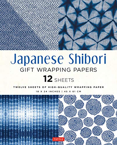 Cover of Japanese Shibori gift wrapping paper pad with indigo patterns.