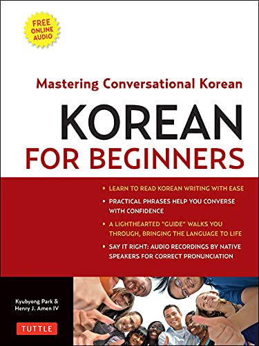 Book cover: "Korean for Beginners" with diverse faces at the bottom.