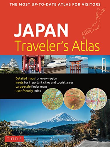 Cover of “Japan Traveler’s Atlas” featuring Mount Fuji and Japanese landmarks.