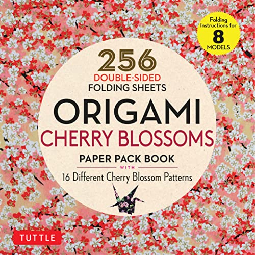 Origami paper pack book cover featuring pink cherry blossom patterns and a paper crane.