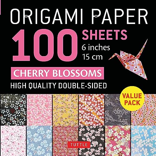 Pack of 100 double-sided origami papers with cherry blossom patterns.