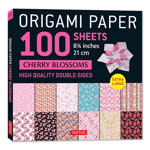 Package of 100 double-sided origami papers with cherry blossom designs.
