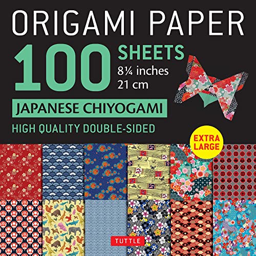 Pack of 100 double-sided Japanese origami papers with varied patterns.