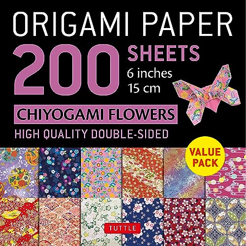 Pack of 200 double-sided origami paper sheets with floral patterns.