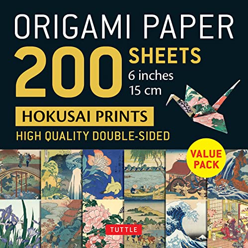 Pack of 200 double-sided origami papers with Hokusai print designs.