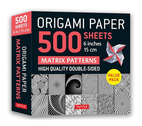 Box of 500 sheets of origami paper with black and white matrix patterns.