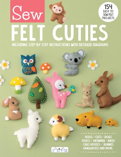 Book cover titled Sew Felt Cuties featuring various handmade felt animal and plant figures.