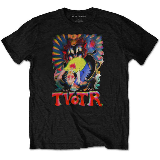 Black t-shirt featuring a colorful psychedelic graphic and the text TVOTR in red.
