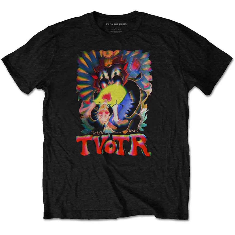 Black t-shirt featuring a colorful psychedelic graphic and the text TVOTR in red.