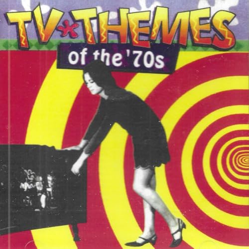 CD cover with a woman by a TV against a red and yellow spiral.