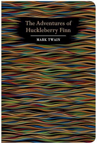 Book cover of The Adventures of Huckleberry Finn by Mark Twain with wavy patterns.