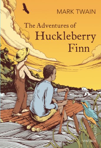 Book cover: two boys on a raft, river, bird flying above.