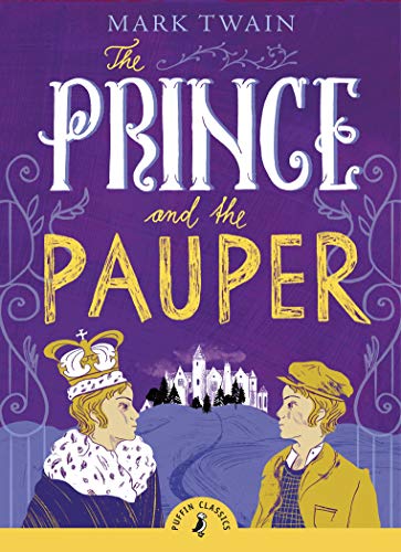 Book cover for "The Prince and the Pauper" with two boys and a castle.