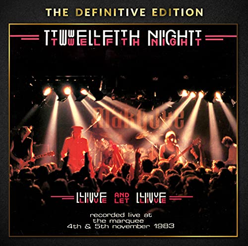 Twelfth Night performing live on stage before a crowd under bright stage lights.