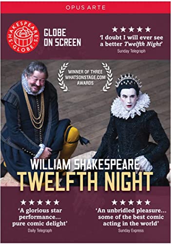 DVD cover for Shakespeare’s “Twelfth Night” featuring two actors in costume.