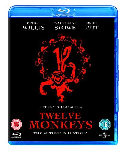 "Blu-ray case for 'Twelve Monkeys' with black cover and red title and monkey illustration."