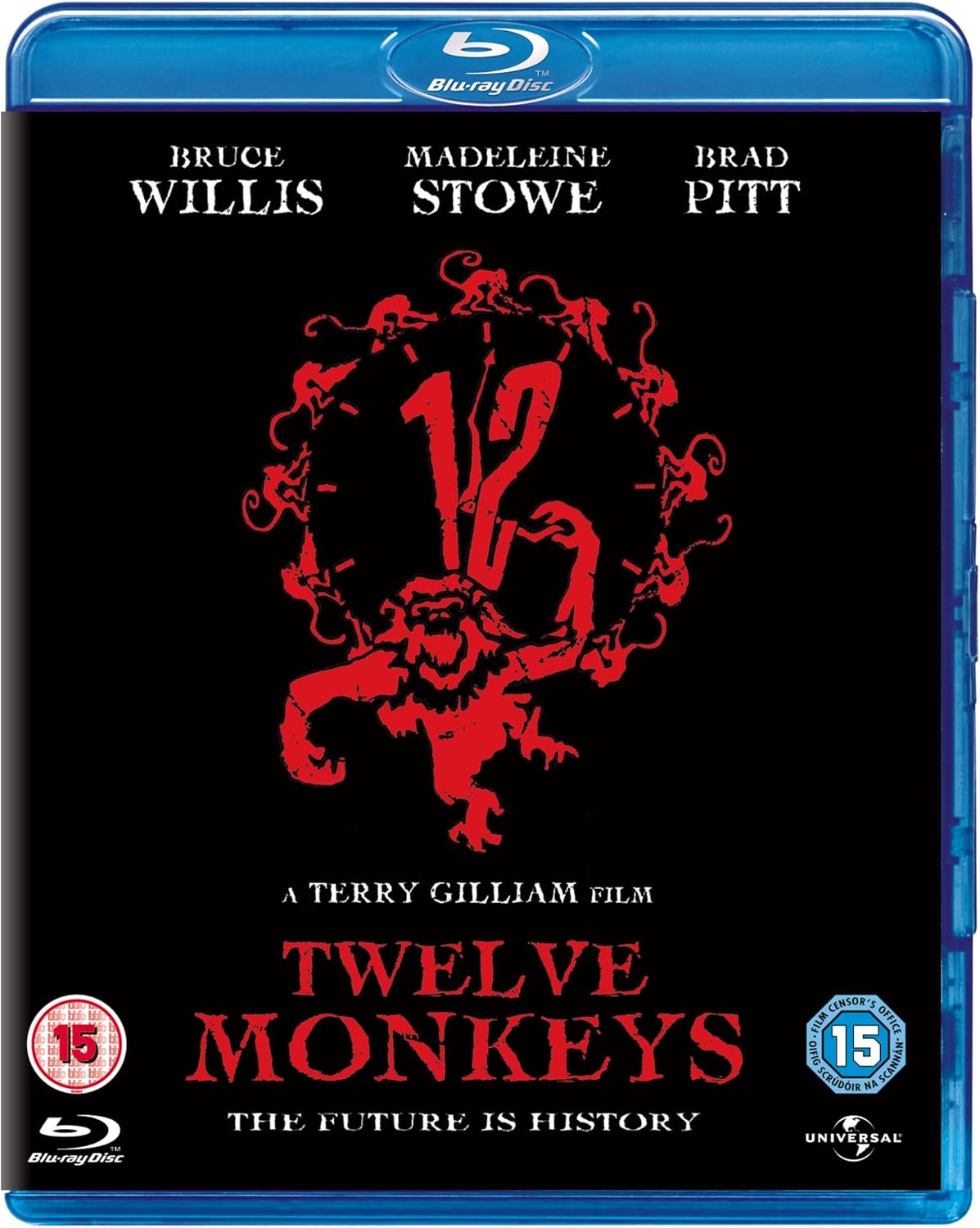 Blu-ray cover for "Twelve Monkeys" featuring a red monkey and cast names.