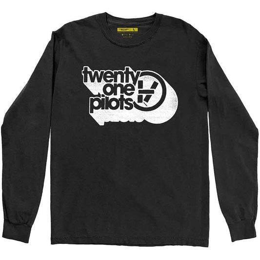 Black long sleeve t-shirt with white Twenty One Pilots logo.