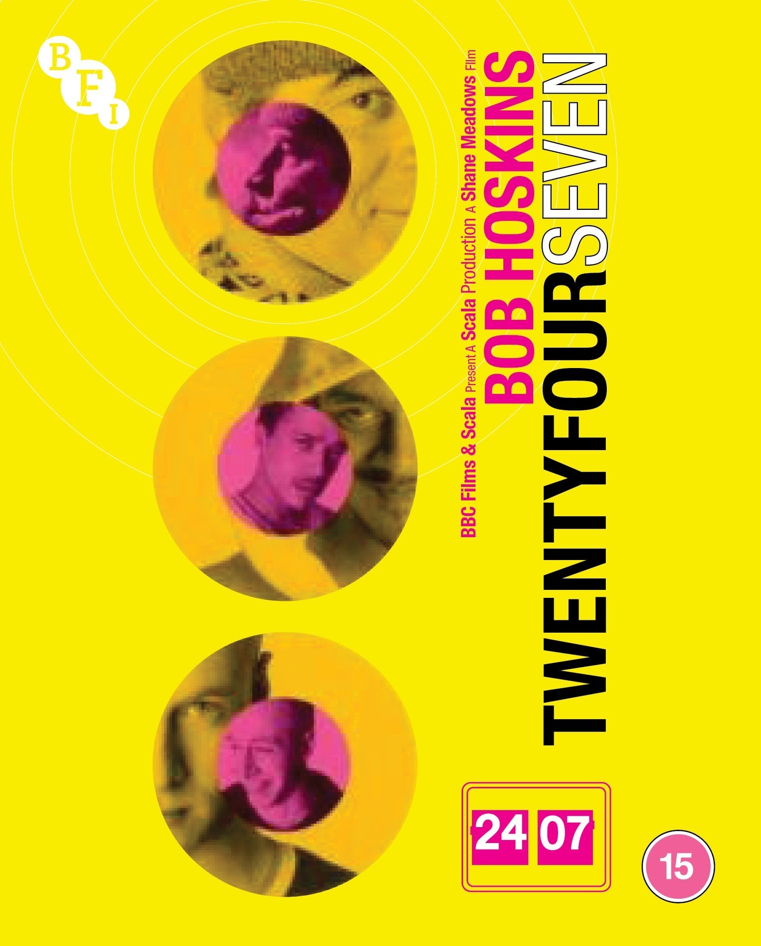 Blu-ray cover for “TwentyFourSeven” featuring repeated portrait in yellow and pink.