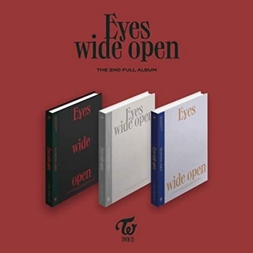 Three Twice “Eyes Wide Open” CD album covers on a red background.