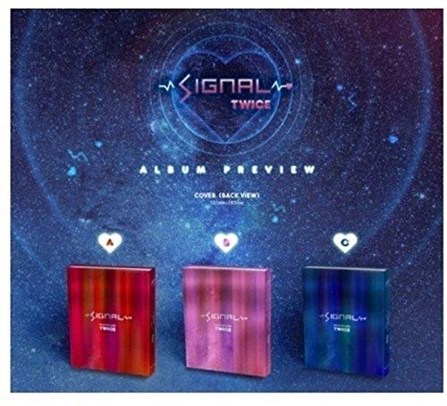 Twice “Signal” album cover: dark blue space background, three red cases.