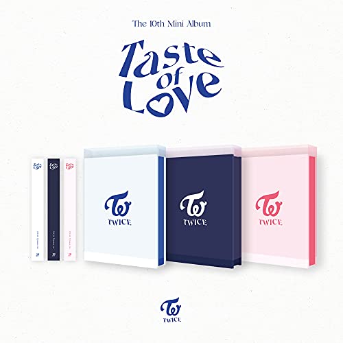 Three Twice Taste of Love album boxes in white, navy, and pink with spines.