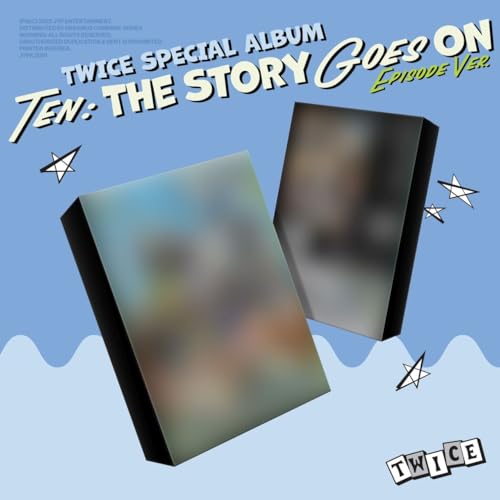 Two Twice album covers against a light blue, wavy background.