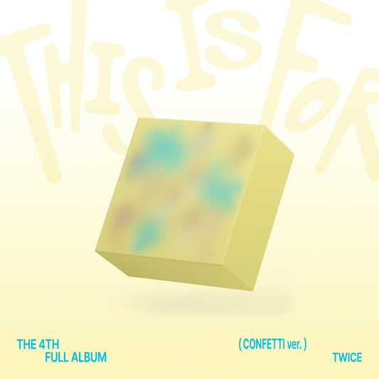 TWICE album “THIS IS FOR” with colorful, blurred confetti design.