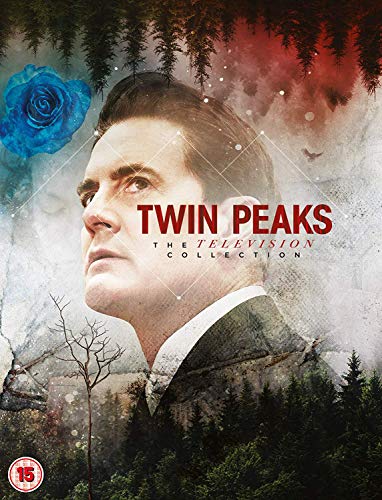 DVD cover featuring Dale Cooper, a blue rose, and a forest landscape.