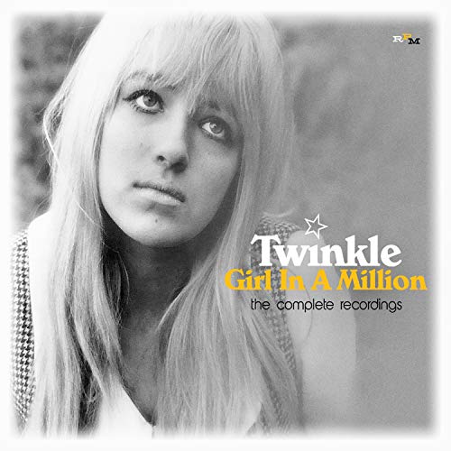 Black and white portrait of singer Twinkle with text overlay on the album cover.