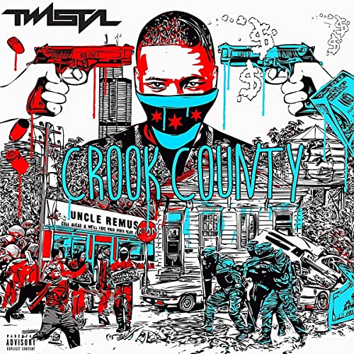 Album cover for Twista’s “Crook County” featuring a masked figure and guns.