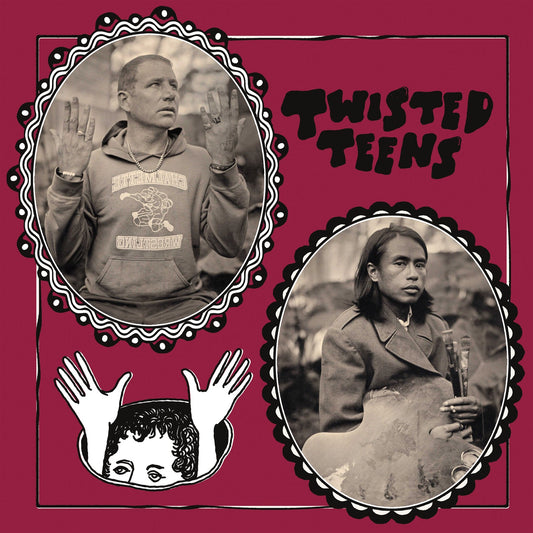 CD cover: black and white portraits with red background and text.