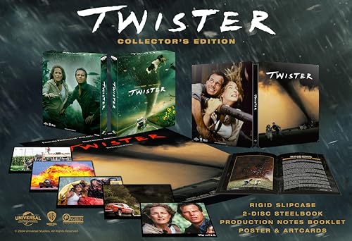 “Twister” Blu-ray collector’s edition packaging with storm imagery and film stills.