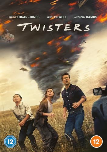“Twisters” DVD cover with a large tornado and people running in a field.