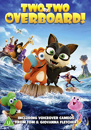 Animated animals on a raft in stormy seas, DVD cover.